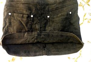 Black Denim Mini Skirt with Zipper Details