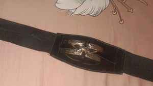 Women's Black Elastic Belt with Gold Accents