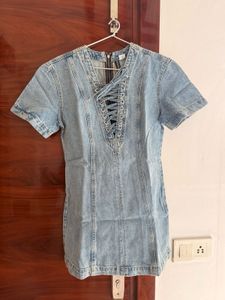 Denim Lace-Up Mini Dress