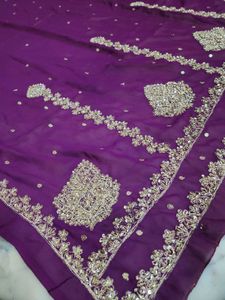 Purple zaridozi work and chiffon fabric Saree