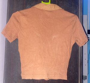 Brown Cropped Collared Shirt