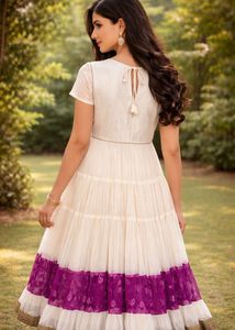 Elegant White and Purple Anarkali Dress