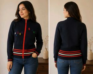 Navy Blue Zip-Up Sweater