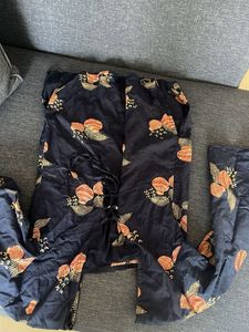 Yellow and Blue Floral Print Kurta  (set of 2)