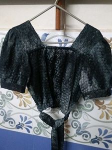 Stylish Black Patterned padded Blouse/ crop top