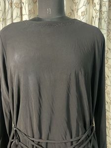 Chic Black Long Sleeve Top with Decorative Tie Det