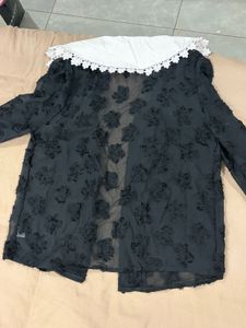 Black Textured Collar Top
