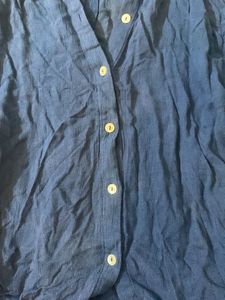 Blue Button-Up Linen Top