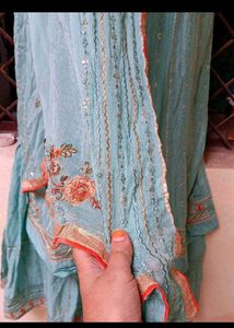 unstitched Elegant Blue Embroidered garara set