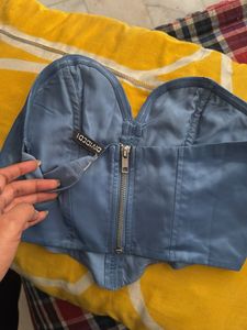 Elegant Blue Satin Corset Top