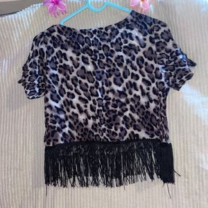 Leopard Print Fringe Top