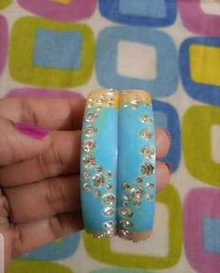 Sparkly Pink &amp; Yellowish, Cream Colour Chura Set💛
