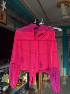 Vibrant Pink Button-Up Blouse