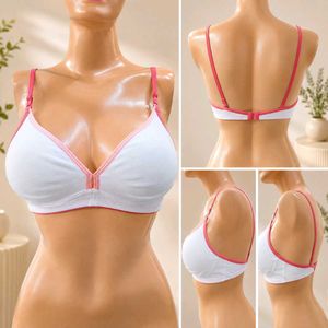 Comfortable White Bra with Pink Trim