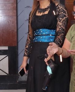 Black Gown With Blue Belt Look