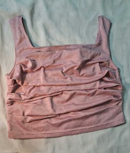 Sparkly Pink Ruched Tank Top