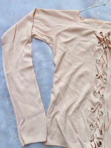 Peach Lace-Up Long Sleeve Top