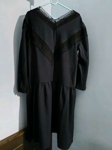Black Lace Trim Tiered Dress