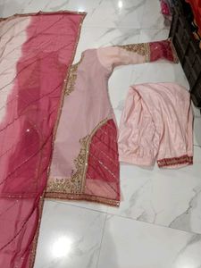 Elegant Pink Embroidered Kurta Set 3pc