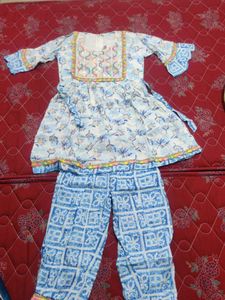 Blue &amp; White Printed Kurta Set