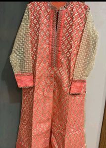 Embroidered Peach Kurta