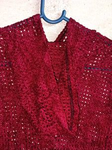Girl's Partywear See-through Knit Top Hoodie