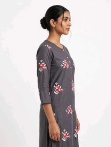 stylish grey cotton kurta - Red and white floral E