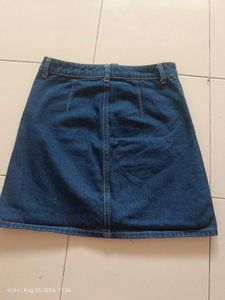 Classic Blue Denim Button-Up Skirt