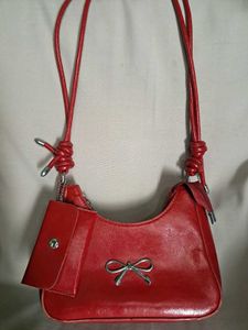 Savana Red Shoulder Bag with Bow Detail