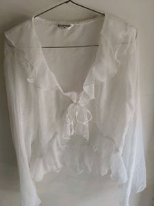 Sheer White Ruffle Tie-Front Top