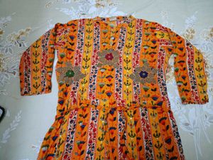 Vibrant Orange Printed Anarkali Gown