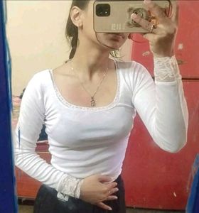 White Lace Trim Long Sleeve Top