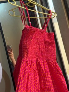 Chic Pink Printed Maxi Anarkali Cotton Dress