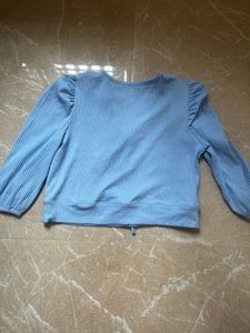 Blue Ribbed V-Neck Tie Top