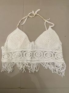 Boho Crochet Fringe Halter Top and shorts