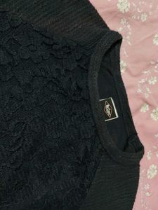 Black Textured Long Sleeve Top