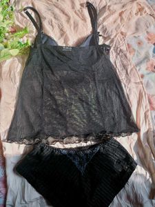 Elegant Black Lace Camisole &amp; Panty Set