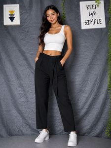 Chic Black Paperbag Waist Pants