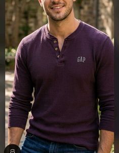 GAP Men's Purple Long Sleeve Thermal Henley Shirt
