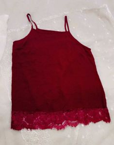 Maroon Lace Trim Cami Top