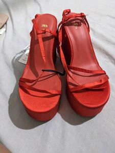 Zara Chunky Platforms with satin strap,Size 38