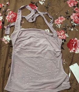 Sparkly Tie Up Halter Neck Top