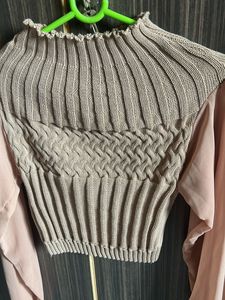 Chic Knit &amp; Chiffon Crop Top front back same style