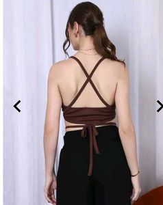 Brown Tie Up Crop Top