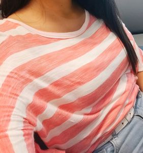 Peach & White - Stripped Knitted Top