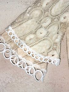 Trendy See-through Lace Flutter Sleeve Blouse