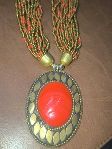 Unique Beaded Necklace with Orange Stone