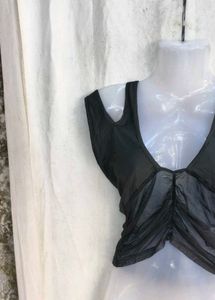 Chic Black Ruched Mesh Tank Top