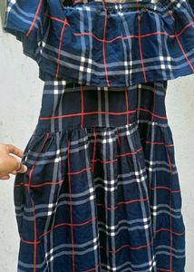 Black &amp; White Plaid Off-Shoulder dress