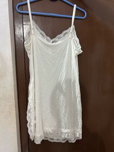 White Lace Trim Slip Dress